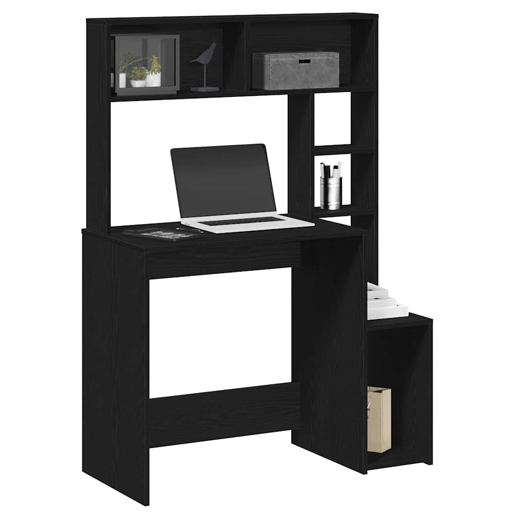 Bureau met schappen 100x45x140 cm bewerkt hout zwart is nu te koop bij PeponiXL, paradijselijk wonen!