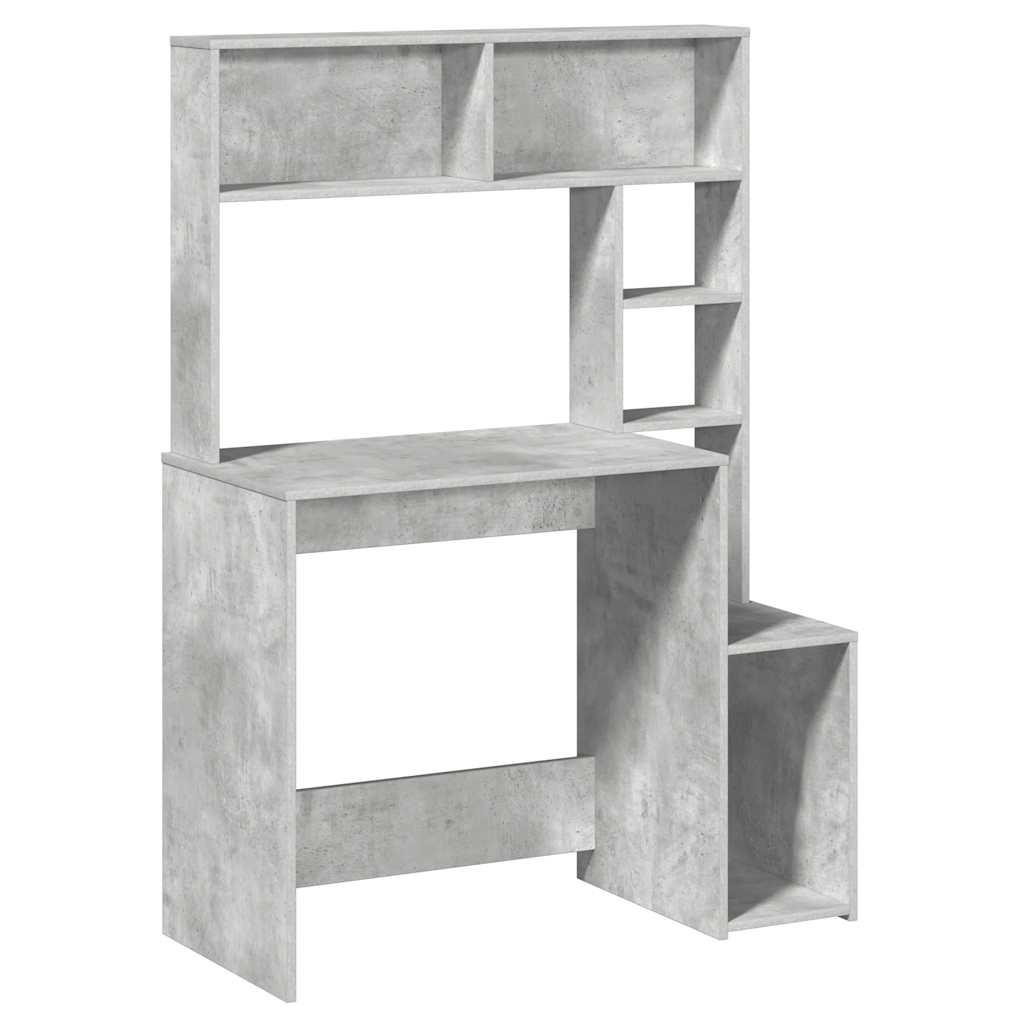 Bureau met schappen 100x45x140 cm bewerkt hout betongrijs is nu te koop bij PeponiXL, paradijselijk wonen!