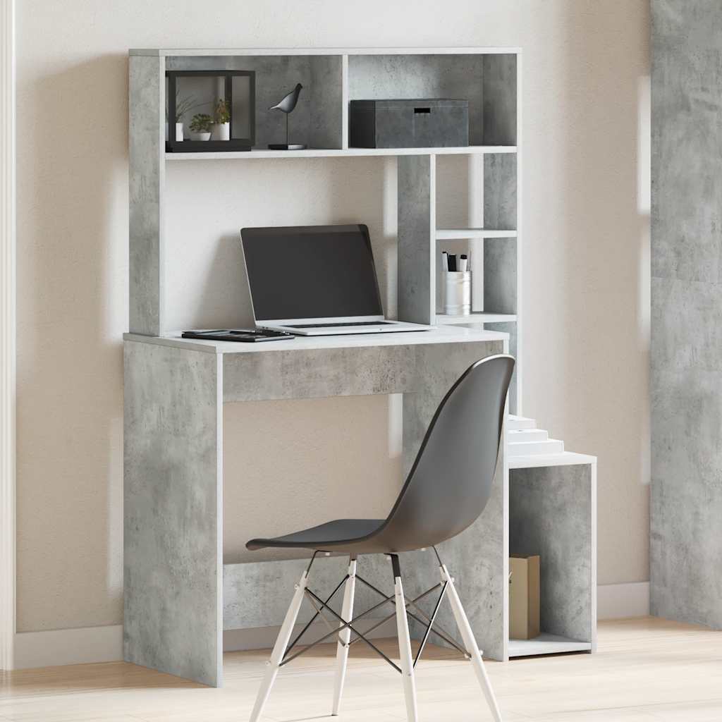 Bureau met schappen 100x45x140 cm bewerkt hout betongrijs is nu te koop bij PeponiXL, paradijselijk wonen!