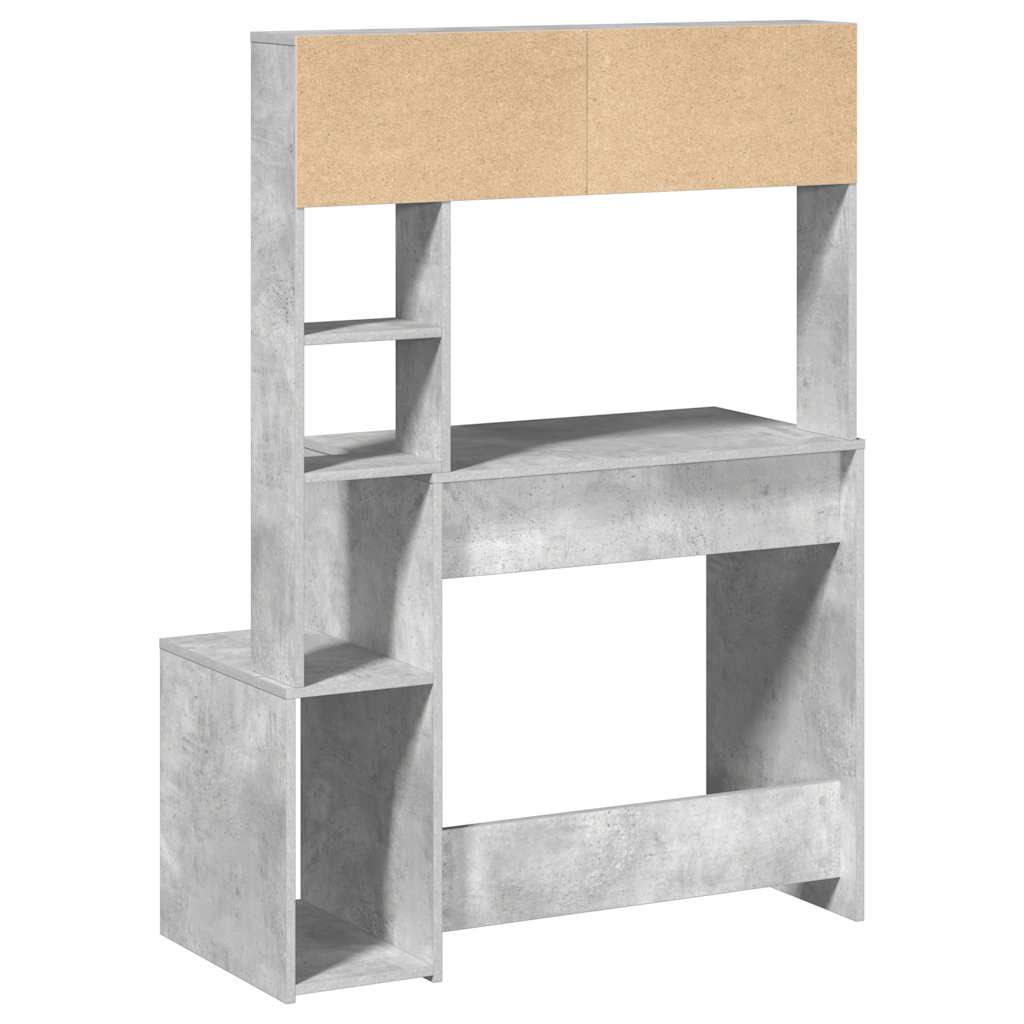 Bureau met schappen 100x45x140 cm bewerkt hout betongrijs is nu te koop bij PeponiXL, paradijselijk wonen!