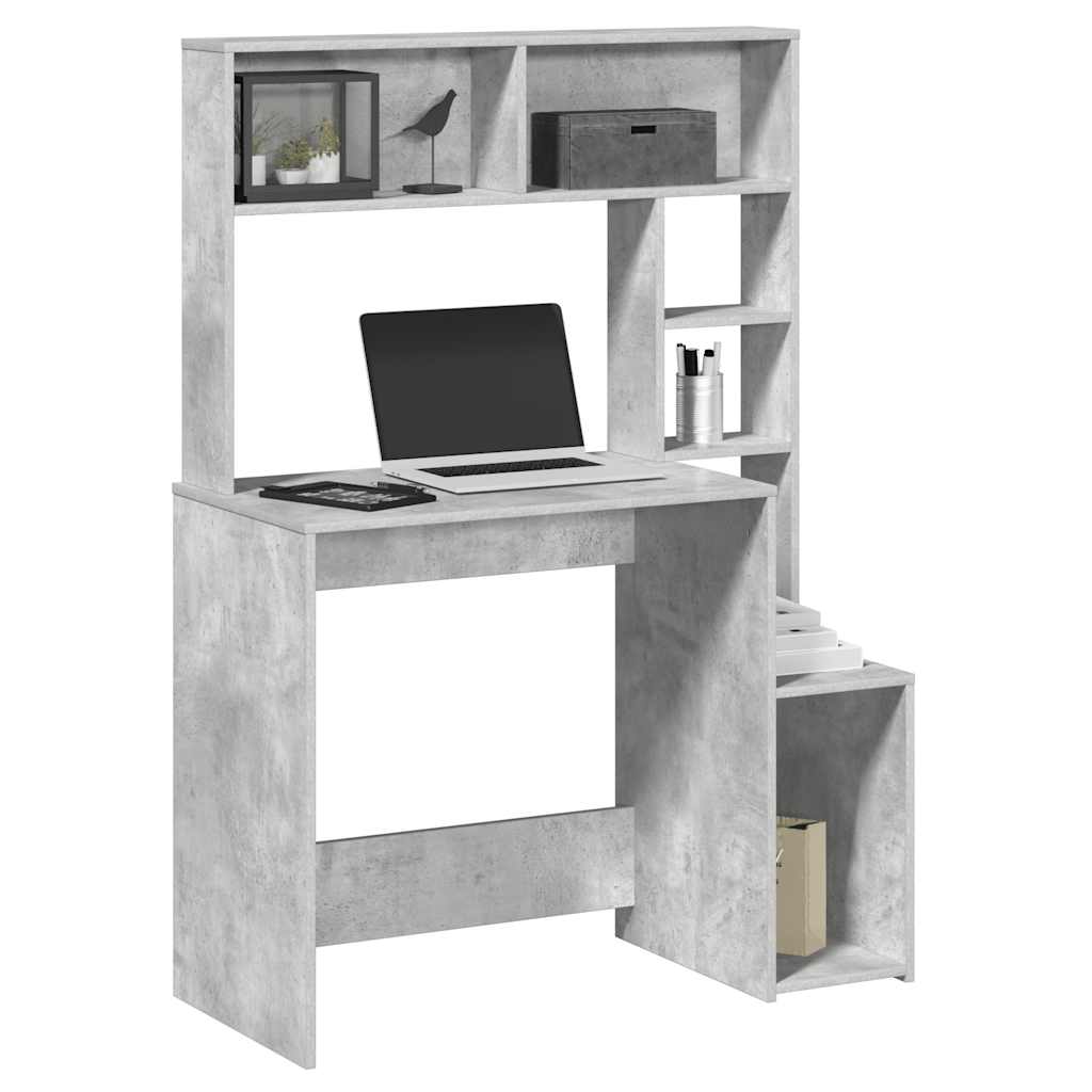 Bureau met schappen 100x45x140 cm bewerkt hout betongrijs is nu te koop bij PeponiXL, paradijselijk wonen!
