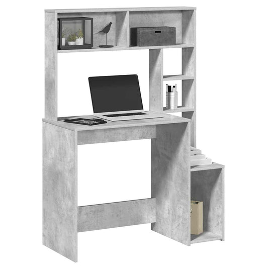 Bureau met schappen 100x45x140 cm bewerkt hout betongrijs is nu te koop bij PeponiXL, paradijselijk wonen!