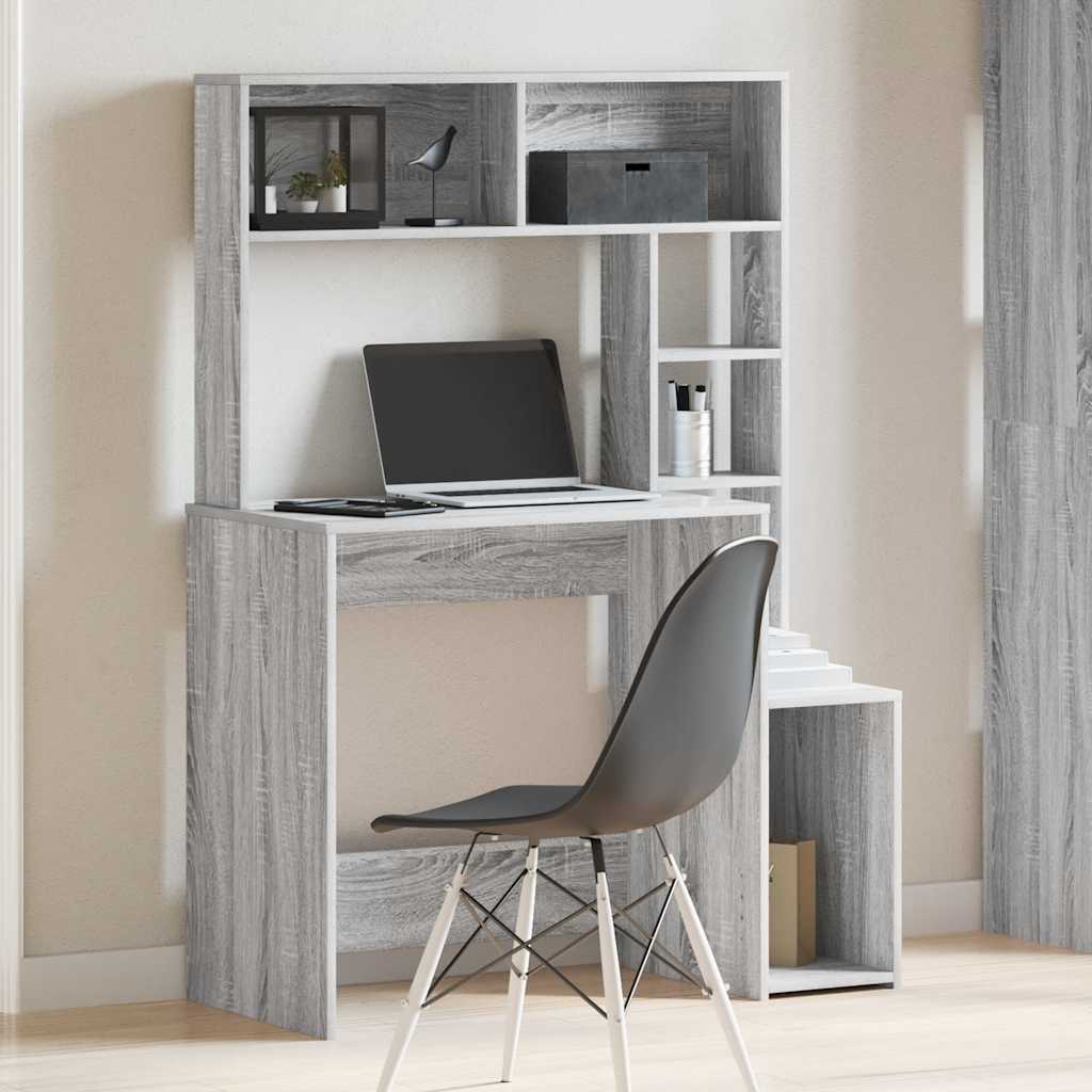 Bureau met schappen 100x45x140 cm bewerkt hout grijs sonoma is nu te koop bij PeponiXL, paradijselijk wonen!