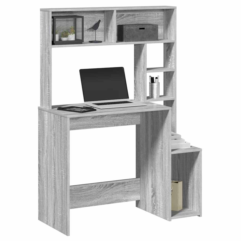 Bureau met schappen 100x45x140 cm bewerkt hout grijs sonoma is nu te koop bij PeponiXL, paradijselijk wonen!