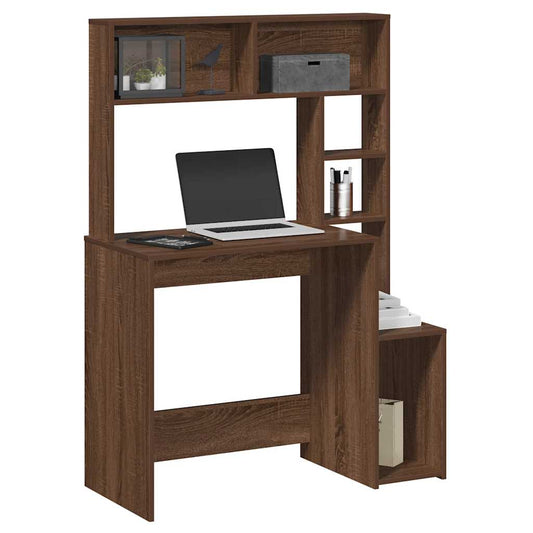 Bureau met schappen 100x45x140 cm bewerkt hout bruineikenkleur is nu te koop bij PeponiXL, paradijselijk wonen!