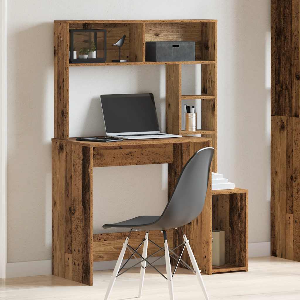 Bureau met schappen 100x45x140 cm bewerkt hout oud houtkleurig is nu te koop bij PeponiXL, paradijselijk wonen!