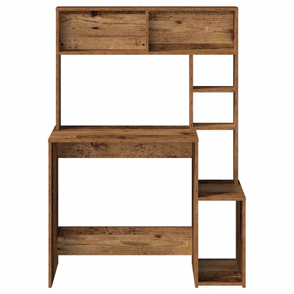 Bureau met schappen 100x45x140 cm bewerkt hout oud houtkleurig is nu te koop bij PeponiXL, paradijselijk wonen!
