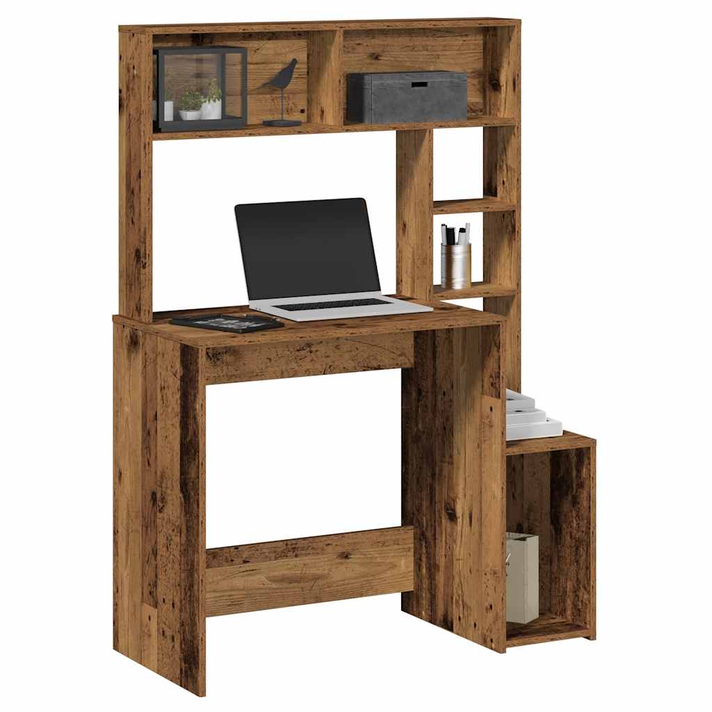 Bureau met schappen 100x45x140 cm bewerkt hout oud houtkleurig is nu te koop bij PeponiXL, paradijselijk wonen!