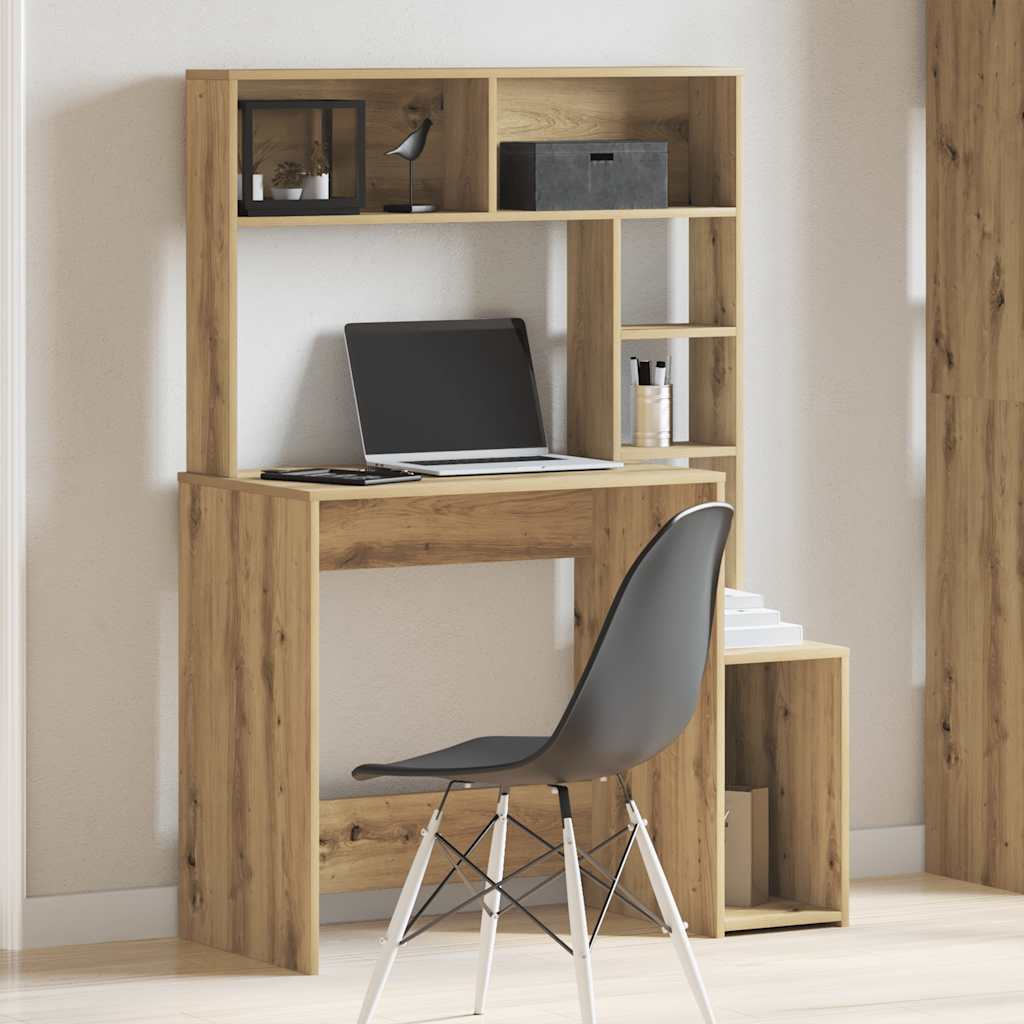 Bureau met schappen 100x45x140 cm bewerkt hout artisanaal eiken is nu te koop bij PeponiXL, paradijselijk wonen!