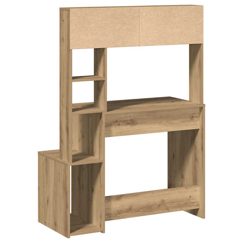 Bureau met schappen 100x45x140 cm bewerkt hout artisanaal eiken is nu te koop bij PeponiXL, paradijselijk wonen!