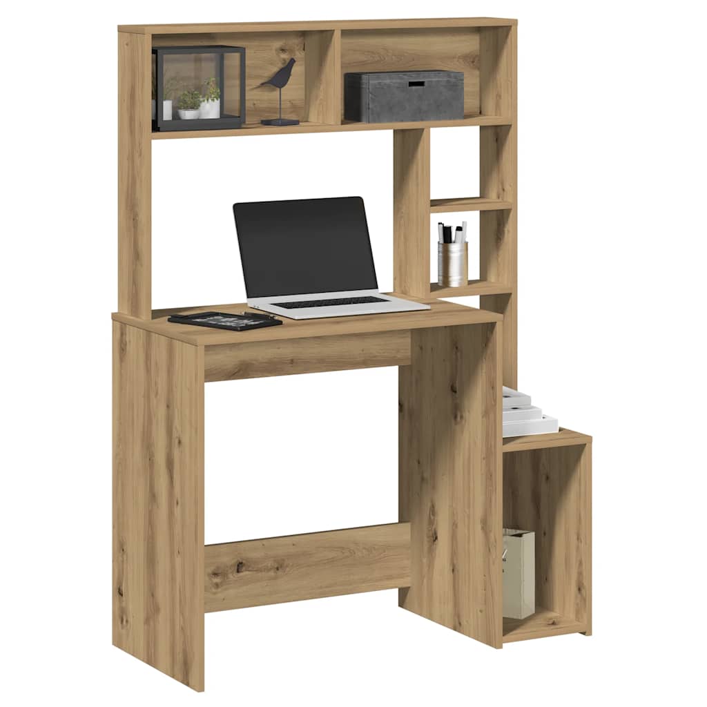 Bureau met schappen 100x45x140 cm bewerkt hout artisanaal eiken is nu te koop bij PeponiXL, paradijselijk wonen!