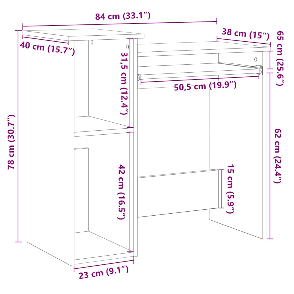 Bureau met schappen 84x40x78 cm bewerkt hout wit is nu te koop bij PeponiXL, paradijselijk wonen!
