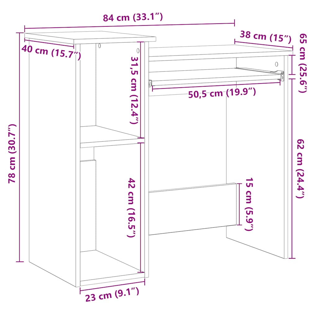 Bureau met schappen 84x40x78 cm bewerkt hout gerookt eiken is nu te koop bij PeponiXL, paradijselijk wonen!