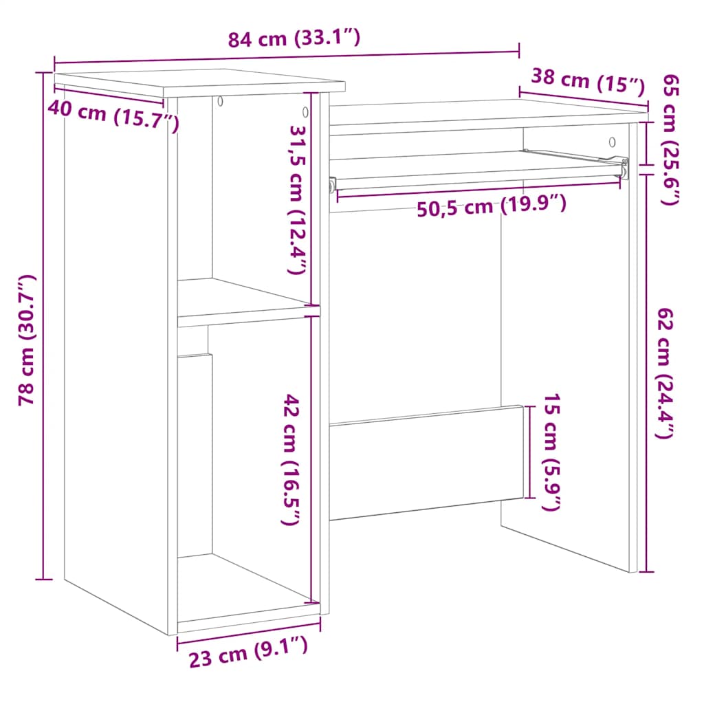 Bureau met schappen 84x40x78 cm bewerkt hout bruineikenkleur is nu te koop bij PeponiXL, paradijselijk wonen!