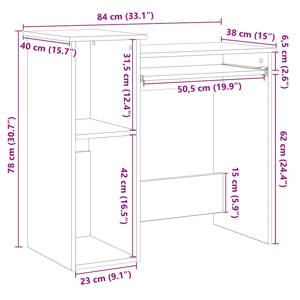 Bureau met schappen 84x40x78 cm bewerkt hout artisanaal eiken is nu te koop bij PeponiXL, paradijselijk wonen!