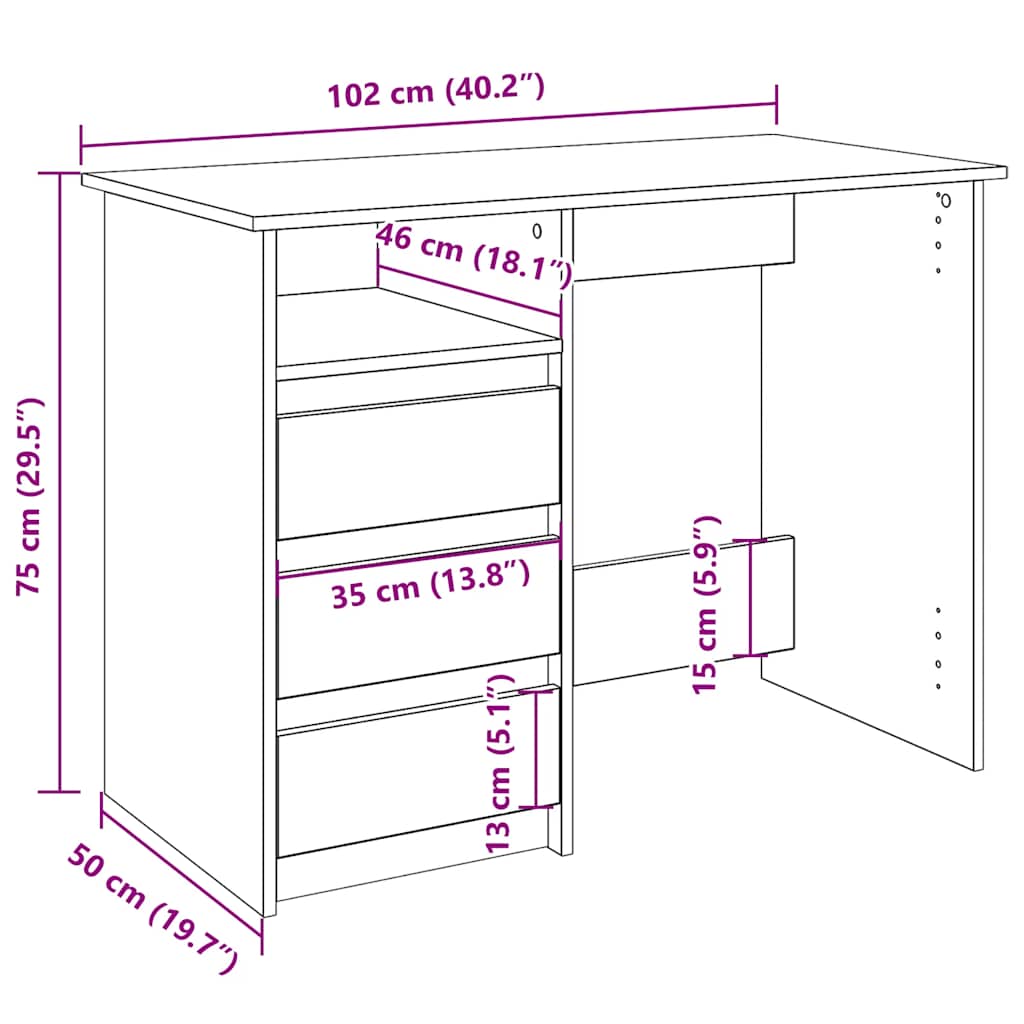 Bureau 102x50x75 cm bewerkt hout zwart is nu te koop bij PeponiXL, paradijselijk wonen!