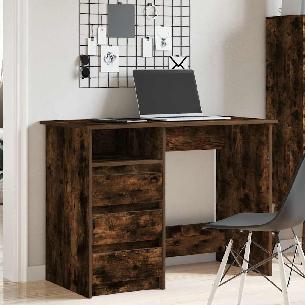 Bureau 102x50x75 cm bewerkt hout gerookt eikenkleurig is nu te koop bij PeponiXL, paradijselijk wonen!
