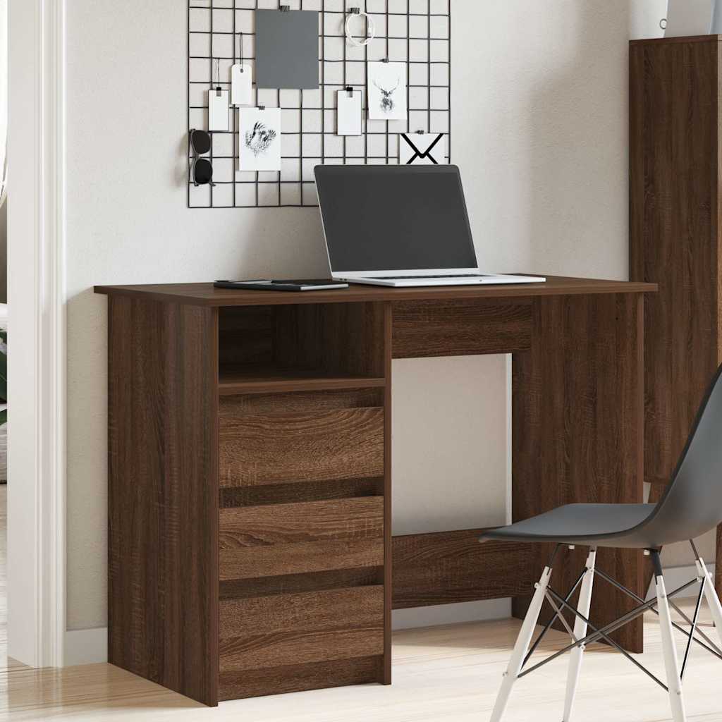 Bureau 102x50x75 cm bewerkt hout bruin eikenkleurig is nu te koop bij PeponiXL, paradijselijk wonen!