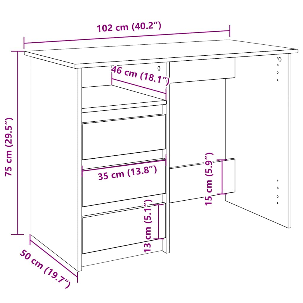 Bureau 102x50x75 cm bewerkt hout oud houtkleurig is nu te koop bij PeponiXL, paradijselijk wonen!