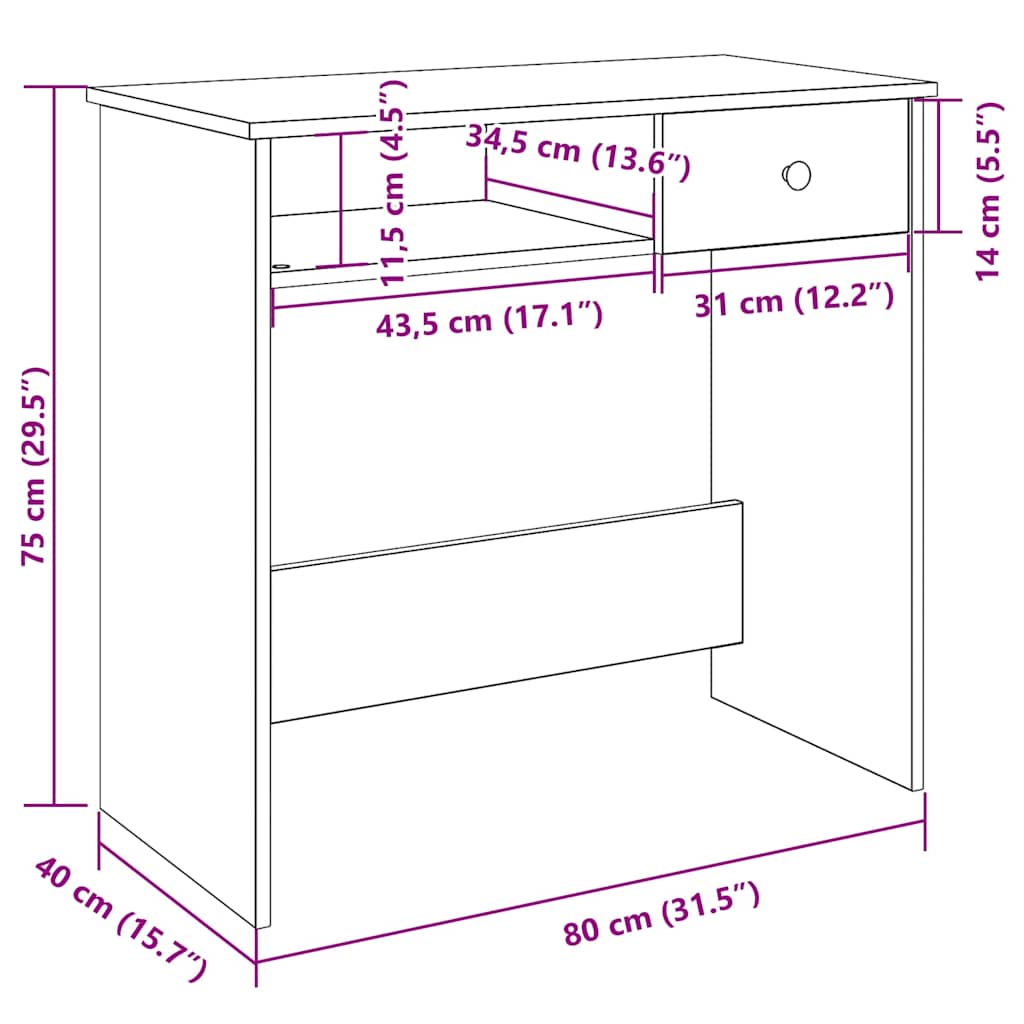 Bureau 80x40x75 cm bewerkt hout bruin eikenkleur is nu te koop bij PeponiXL, paradijselijk wonen!