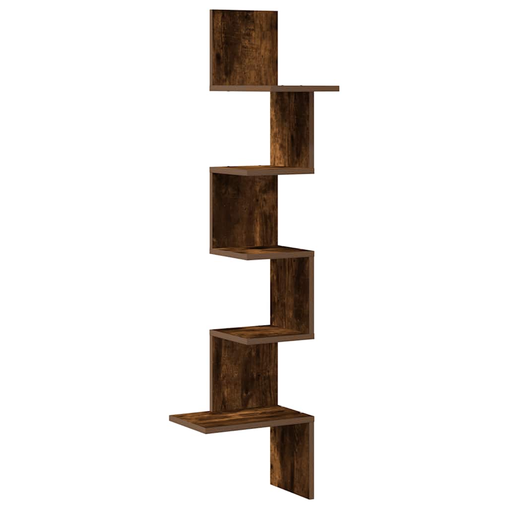 Hoekwandschap 32x32x127,5 cm bewerkt hout gerookt eikenkleurig is nu te koop bij PeponiXL, paradijselijk wonen!
