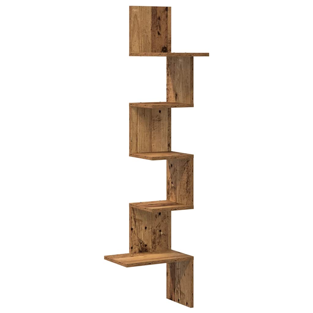 Hoekwandschap 32x32x127,5 cm bewerkt hout oud houtkleurig is nu te koop bij PeponiXL, paradijselijk wonen!