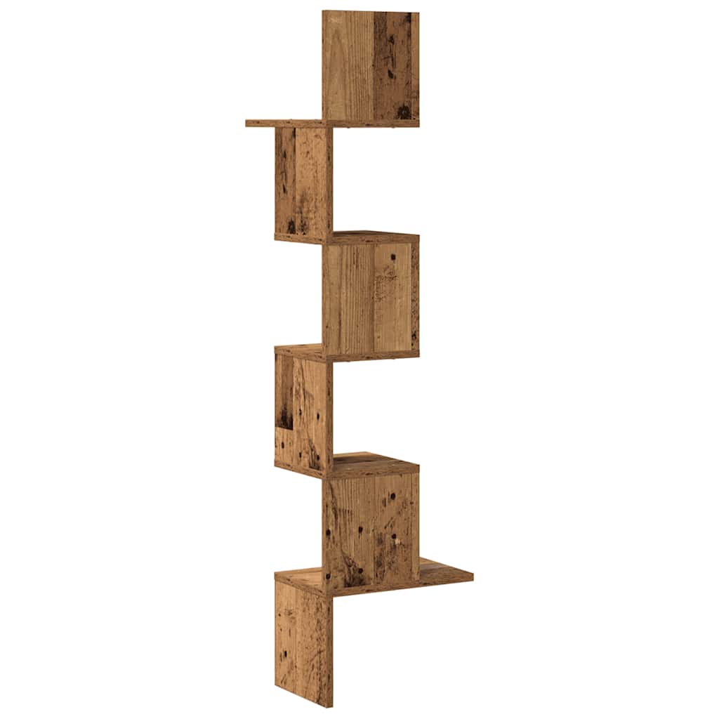 Hoekwandschap 32x32x127,5 cm bewerkt hout oud houtkleurig is nu te koop bij PeponiXL, paradijselijk wonen!