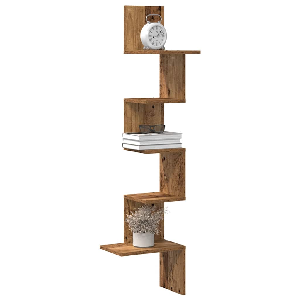 Hoekwandschap 32x32x127,5 cm bewerkt hout oud houtkleurig is nu te koop bij PeponiXL, paradijselijk wonen!
