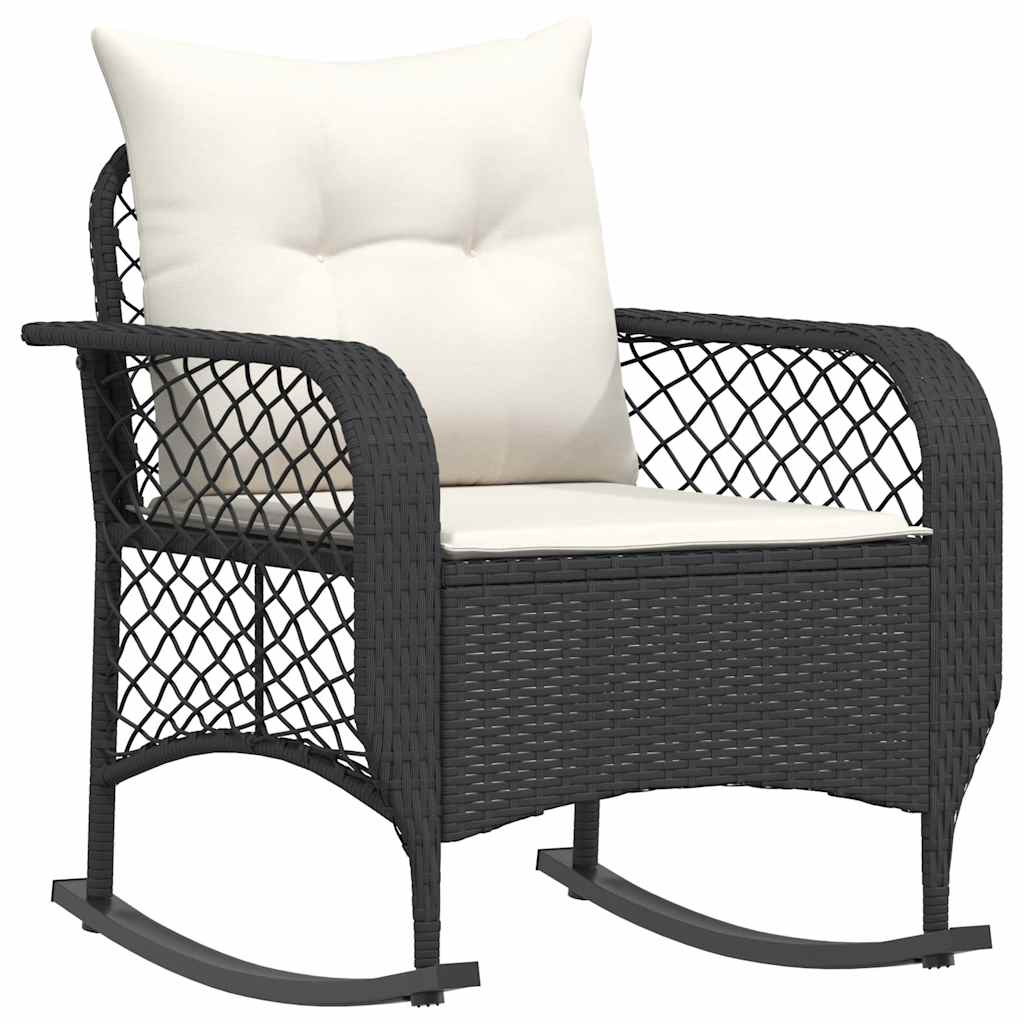Tuinschommelstoel met kussens poly rattan zwart is nu te koop bij PeponiXL, paradijselijk wonen!