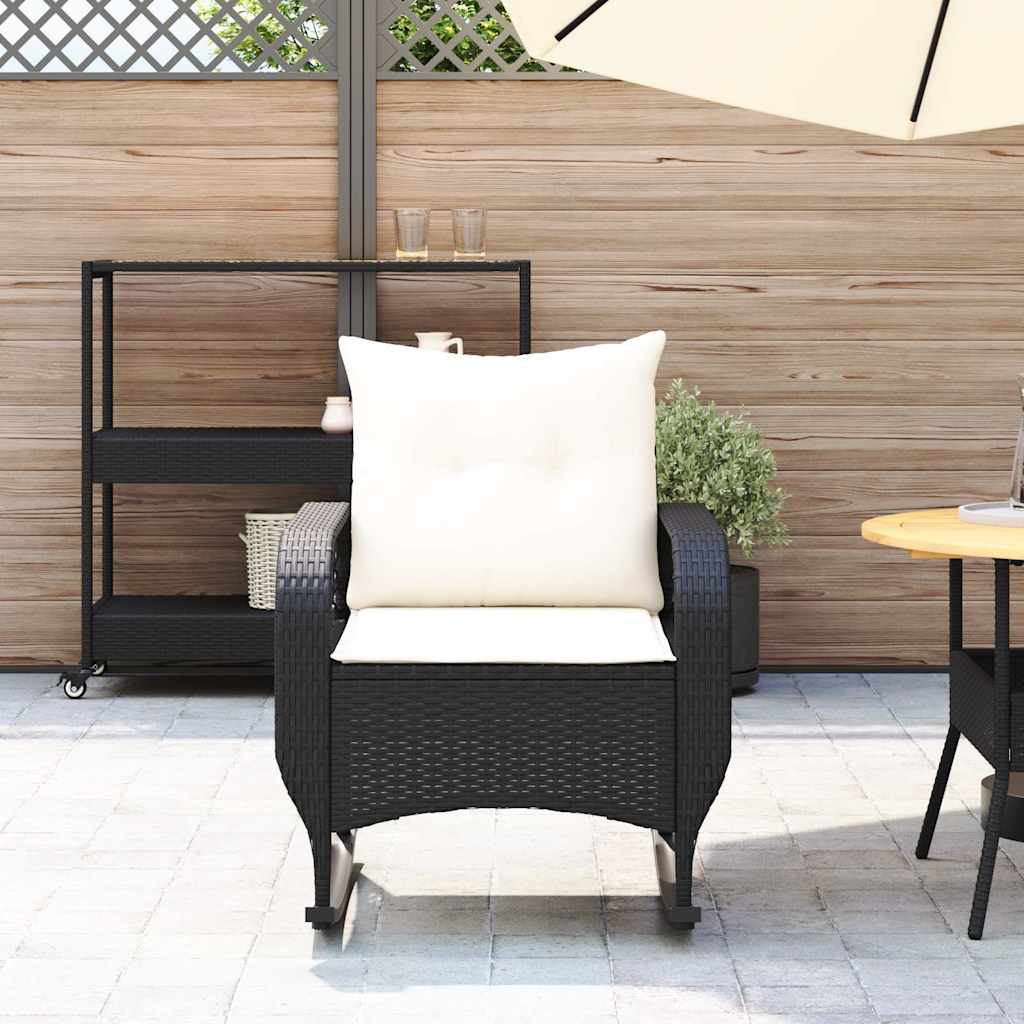 Tuinschommelstoel met kussens poly rattan zwart is nu te koop bij PeponiXL, paradijselijk wonen!