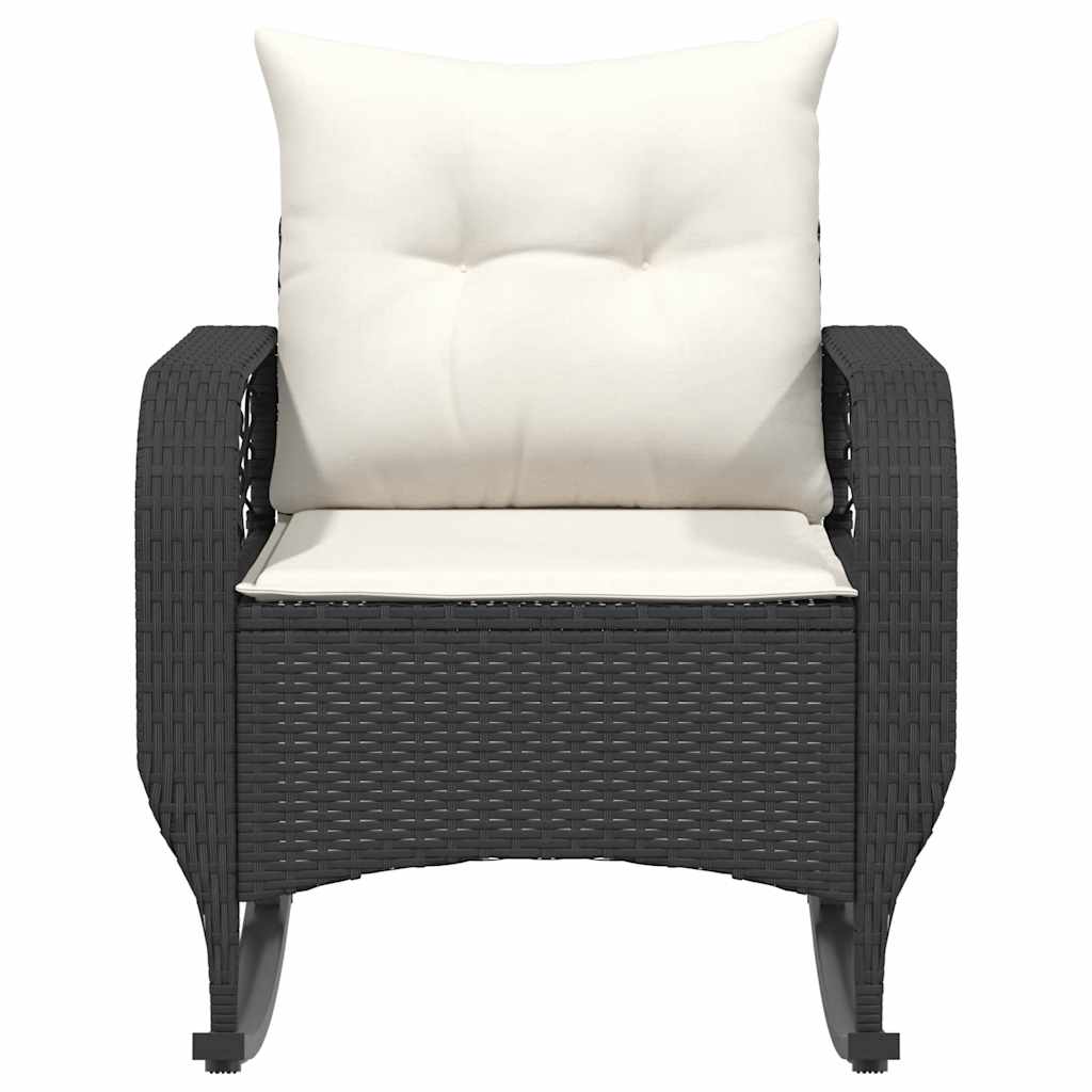Tuinschommelstoel met kussens poly rattan zwart is nu te koop bij PeponiXL, paradijselijk wonen!