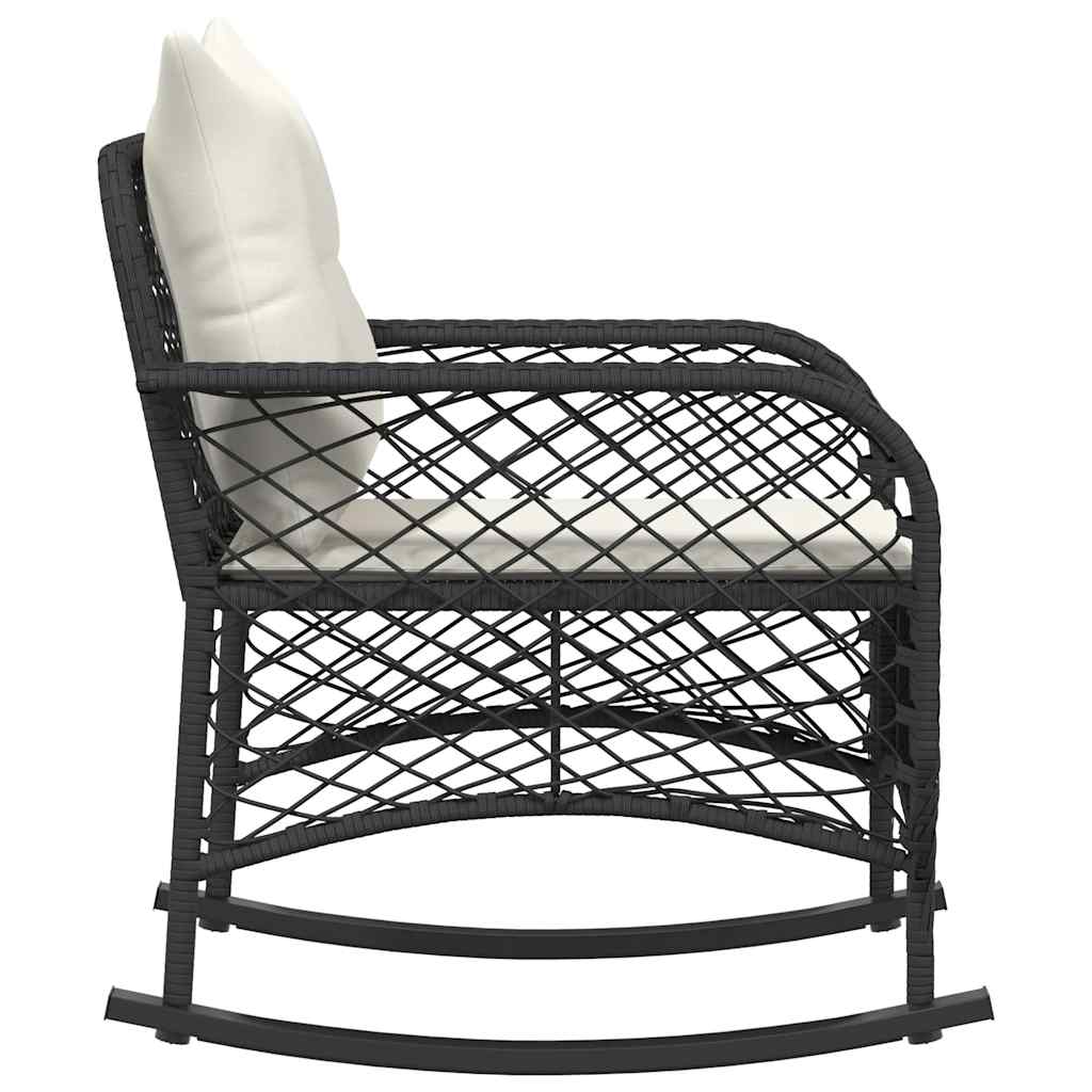 Tuinschommelstoel met kussens poly rattan zwart is nu te koop bij PeponiXL, paradijselijk wonen!