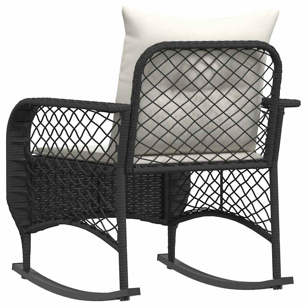 Tuinschommelstoel met kussens poly rattan zwart is nu te koop bij PeponiXL, paradijselijk wonen!
