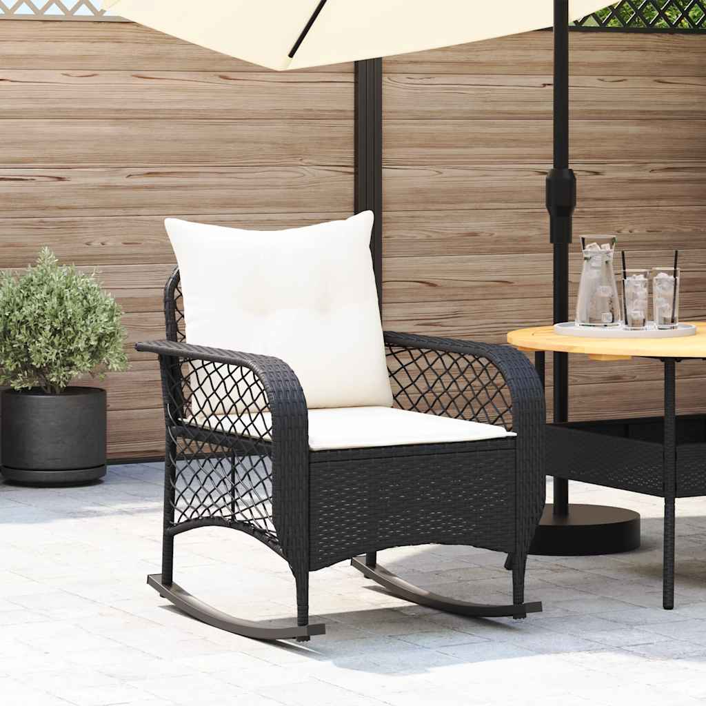 Tuinschommelstoel met kussens poly rattan zwart is nu te koop bij PeponiXL, paradijselijk wonen!