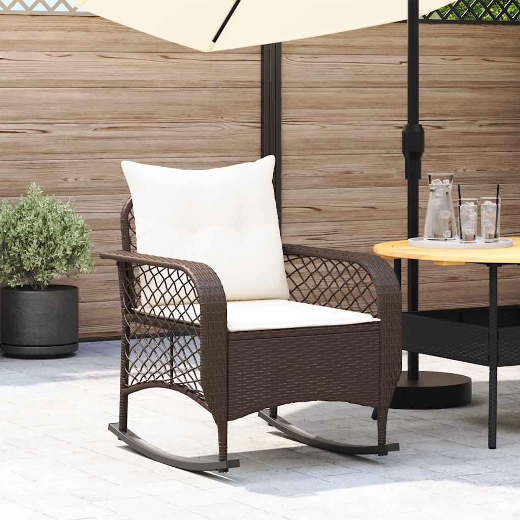 Tuinschommelstoel met kussens poly rattan bruin is nu te koop bij PeponiXL, paradijselijk wonen!