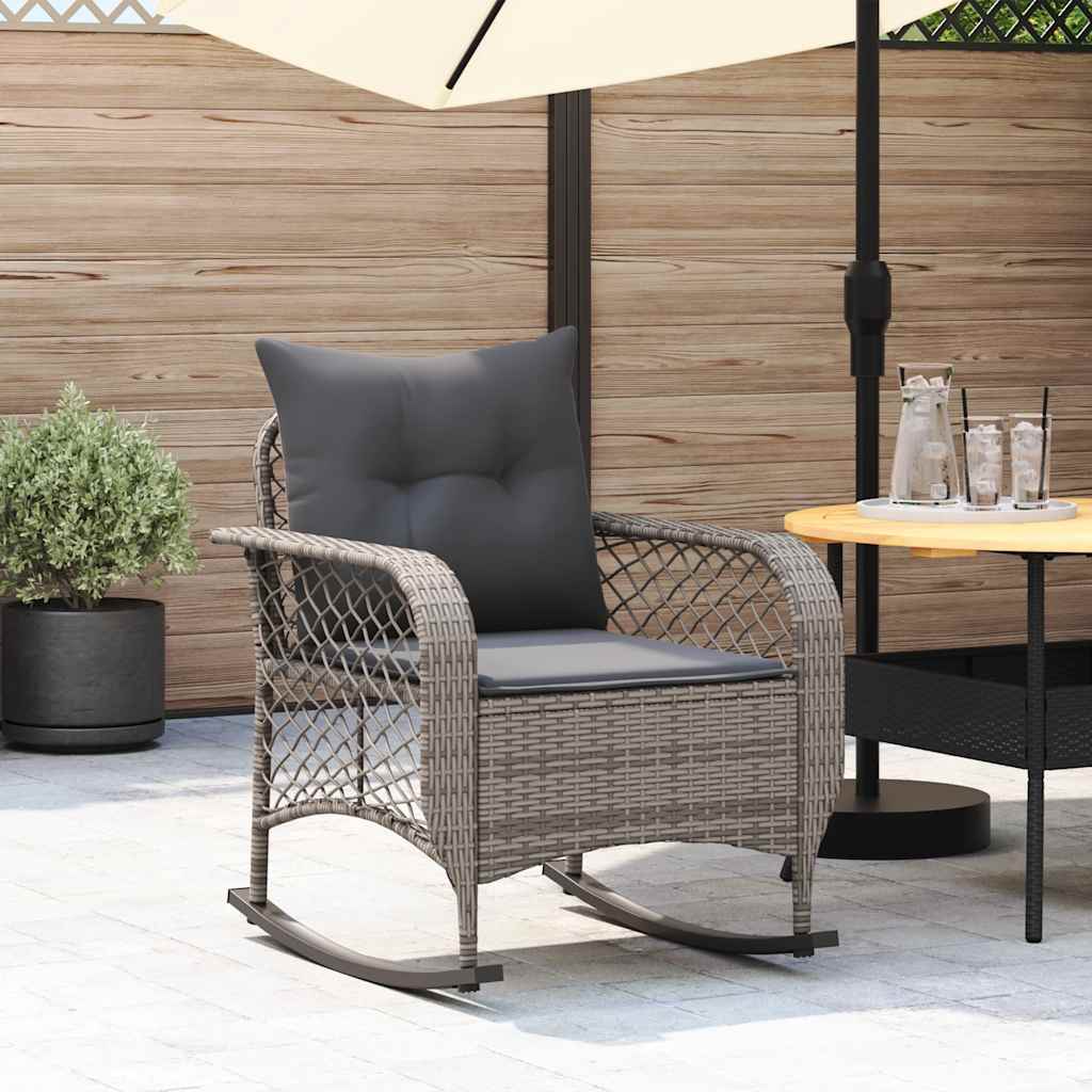 Tuinschommelstoel met kussens poly rattan grijs is nu te koop bij PeponiXL, paradijselijk wonen!