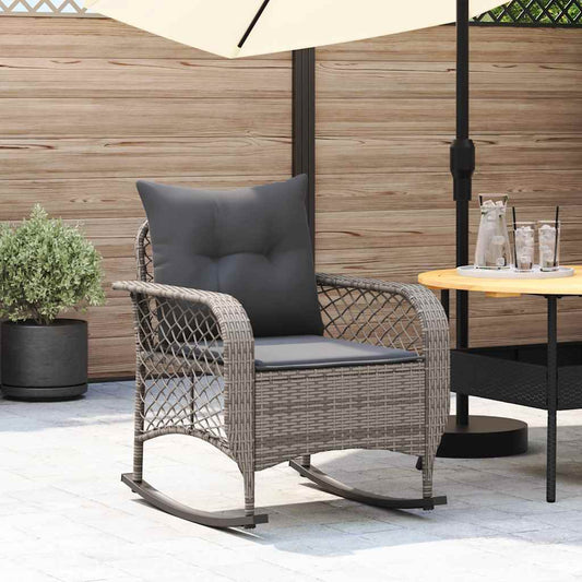 Tuinschommelstoel met kussens poly rattan grijs is nu te koop bij PeponiXL, paradijselijk wonen!