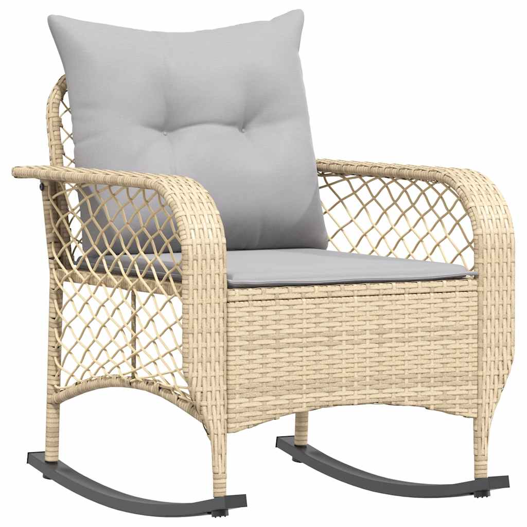Tuinschommelstoel met kussens poly rattan beige is nu te koop bij PeponiXL, paradijselijk wonen!