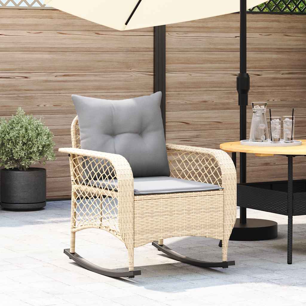 Tuinschommelstoel met kussens poly rattan beige is nu te koop bij PeponiXL, paradijselijk wonen!