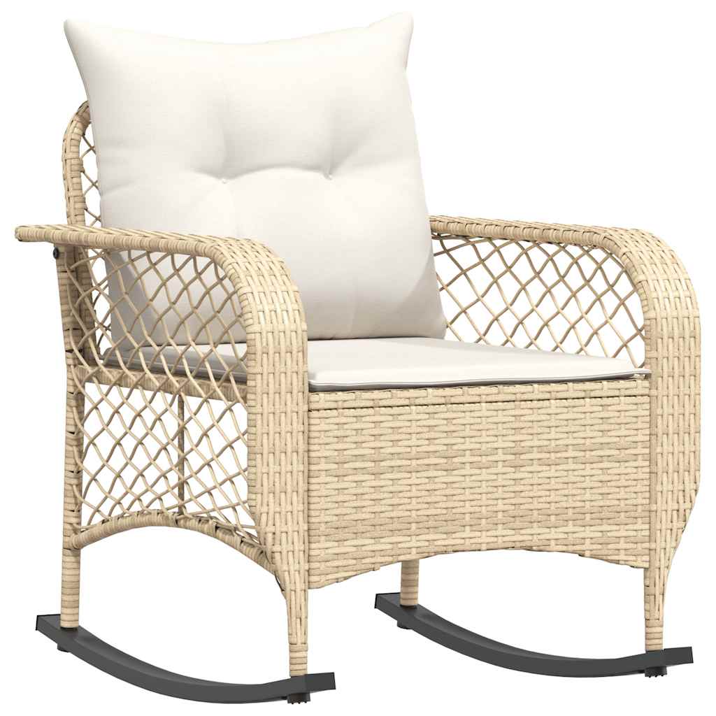 Tuinschommelstoel met kussens poly rattan beige is nu te koop bij PeponiXL, paradijselijk wonen!