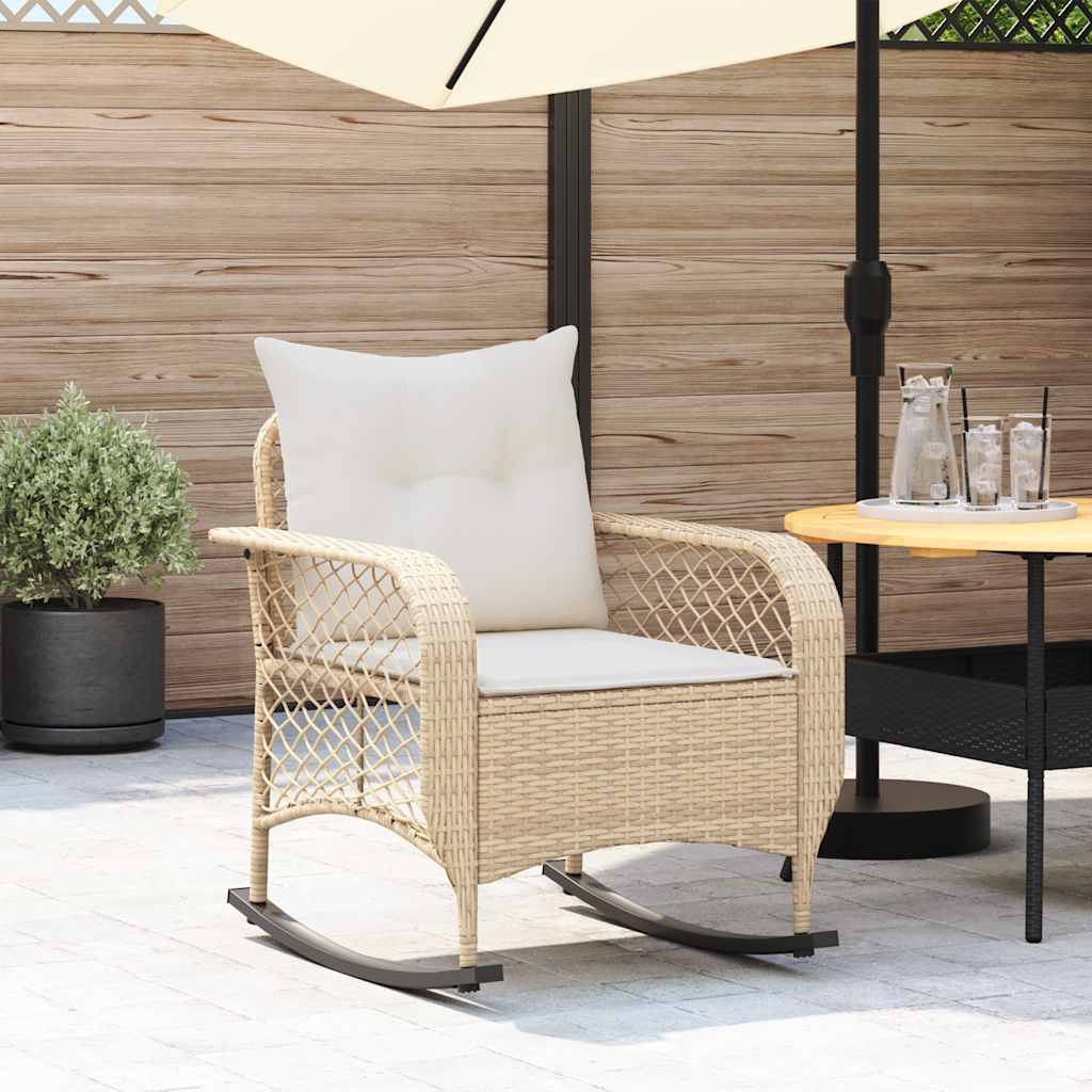 Tuinschommelstoel met kussens poly rattan beige is nu te koop bij PeponiXL, paradijselijk wonen!