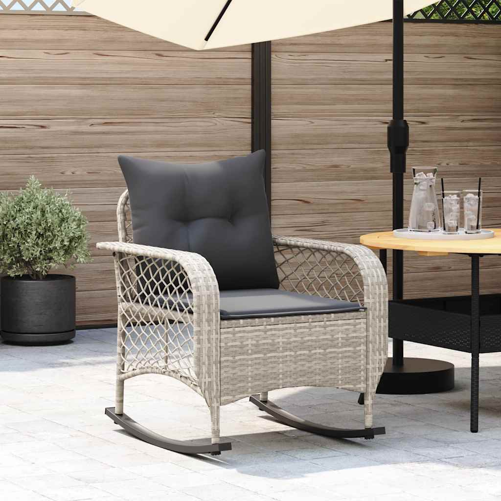 Tuinschommelstoel met kussens poly rattan lichtgrijs is nu te koop bij PeponiXL, paradijselijk wonen!