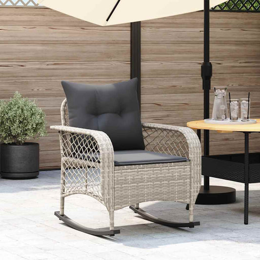 Tuinschommelstoel met kussens poly rattan lichtgrijs is nu te koop bij PeponiXL, paradijselijk wonen!