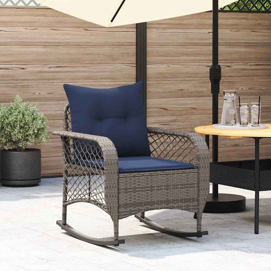 Tuinschommelstoel met kussens poly rattan grijs is nu te koop bij PeponiXL, paradijselijk wonen!