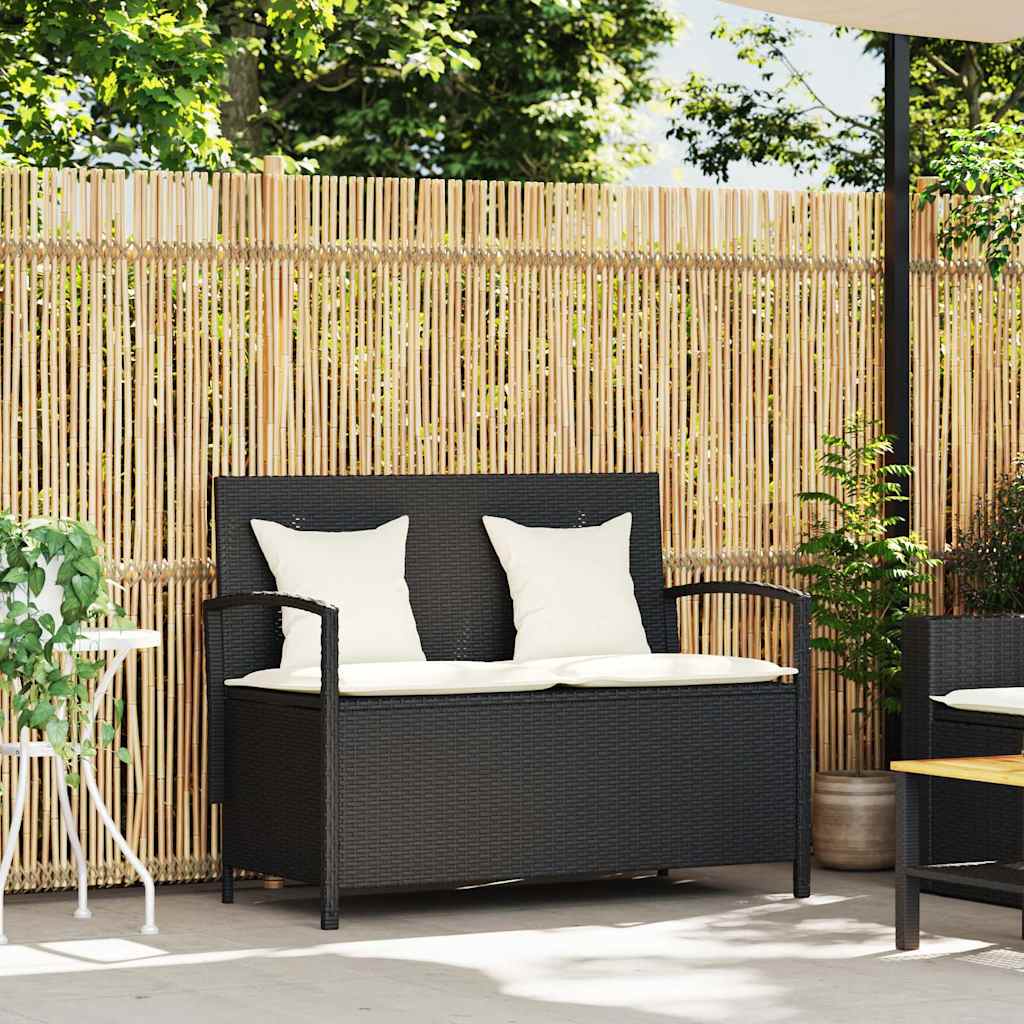 Tuinbank met kussen poly rattan zwart is nu te koop bij PeponiXL, paradijselijk wonen!