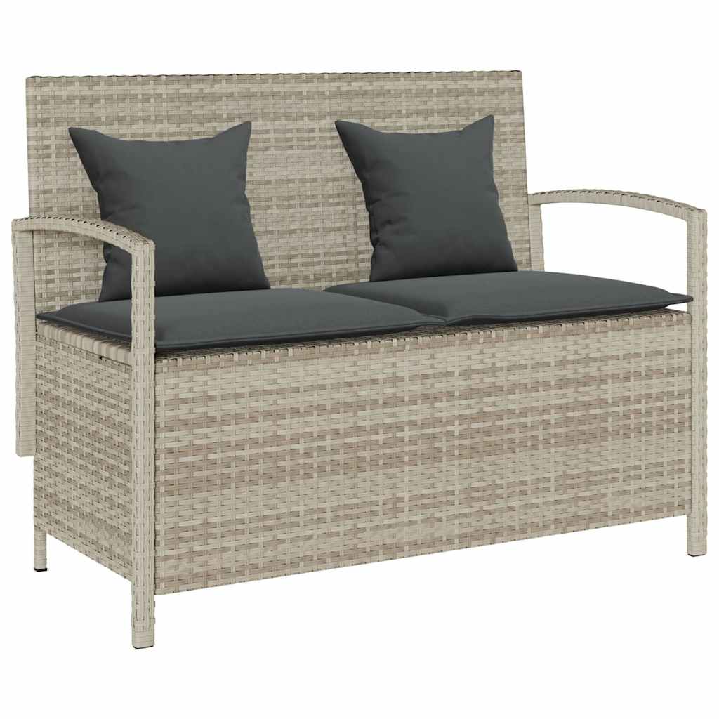 Tuinbank met kussen poly rattan lichtgrijs