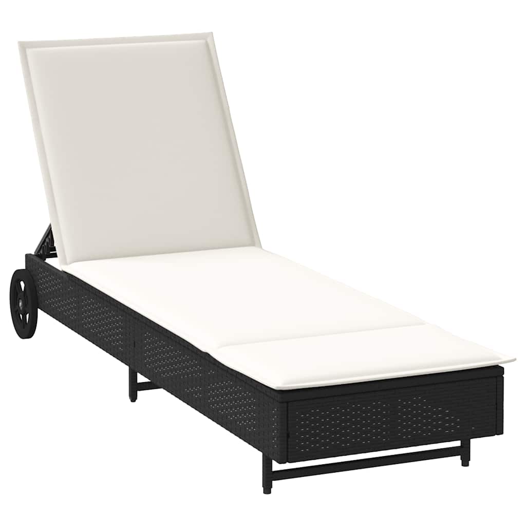 Ligbed met wielen en kussen poly rattan zwart is nu te koop bij PeponiXL, paradijselijk wonen!