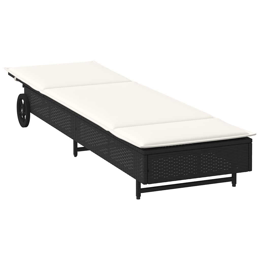 Ligbed met wielen en kussen poly rattan zwart is nu te koop bij PeponiXL, paradijselijk wonen!
