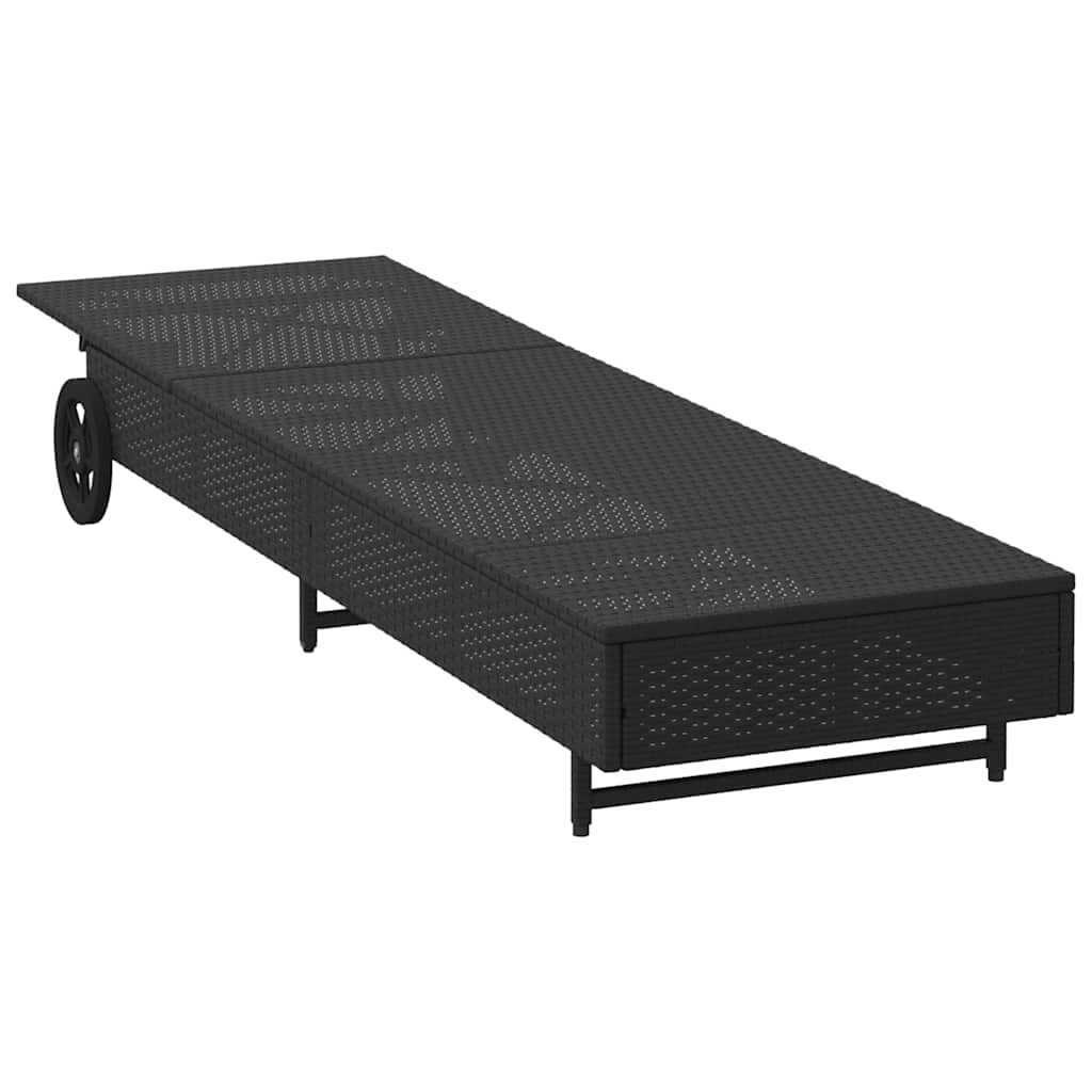 Ligbed met wielen en kussen poly rattan zwart is nu te koop bij PeponiXL, paradijselijk wonen!