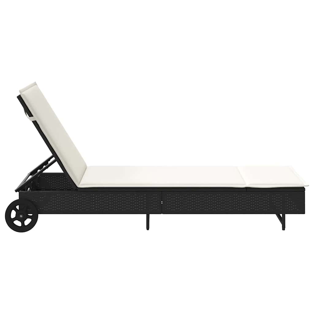 Ligbed met wielen en kussen poly rattan zwart is nu te koop bij PeponiXL, paradijselijk wonen!